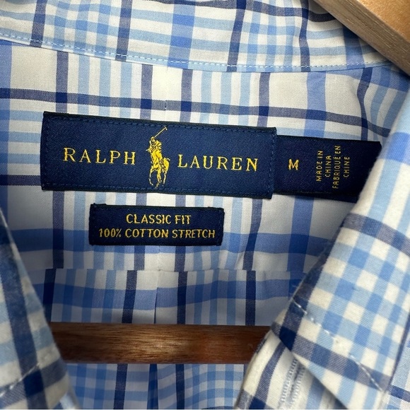Ralph Lauren Blue Plaid Classic Fit Button Down Shirt Size Medium - Picture 4 of 8